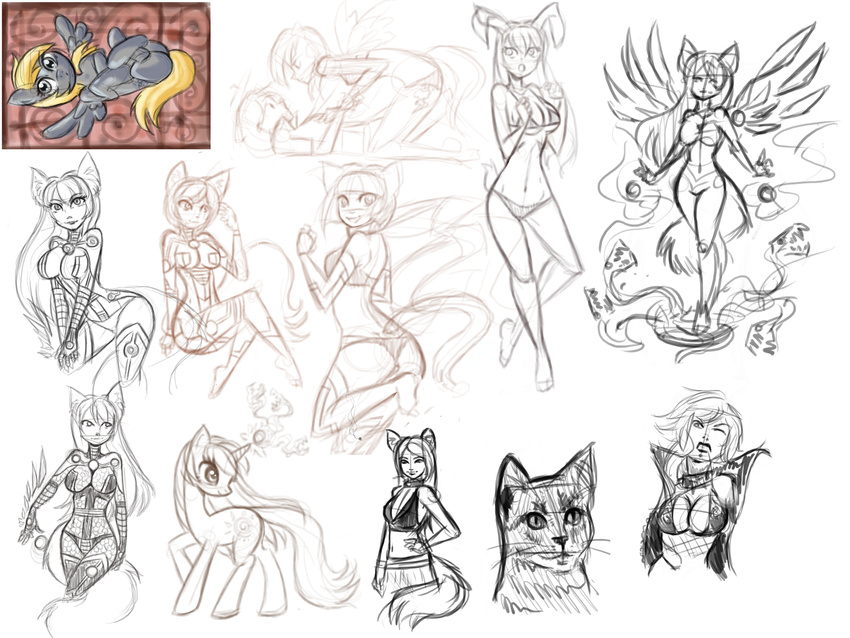 2012 animal_ears anthro applejack_(mlp) bikini blonde_hair bra breasts butt canine cleavage clothed clothing cutie_mark derpy_hooves_(mlp) equine fan_character feline female female/female feral fox friendship_is_magic fur grey_fur grey_skin hair horn horse human humanized kitsu lagomorph looking_at_viewer magic mammal my_little_pony navel one_eye_closed pegasus ponification pony pose rabbit rainbow_dash_(mlp) raised_leg raised_tail raptor007 rena sketch skimpy smile swimsuit underwear unicorn wings yellow_fur