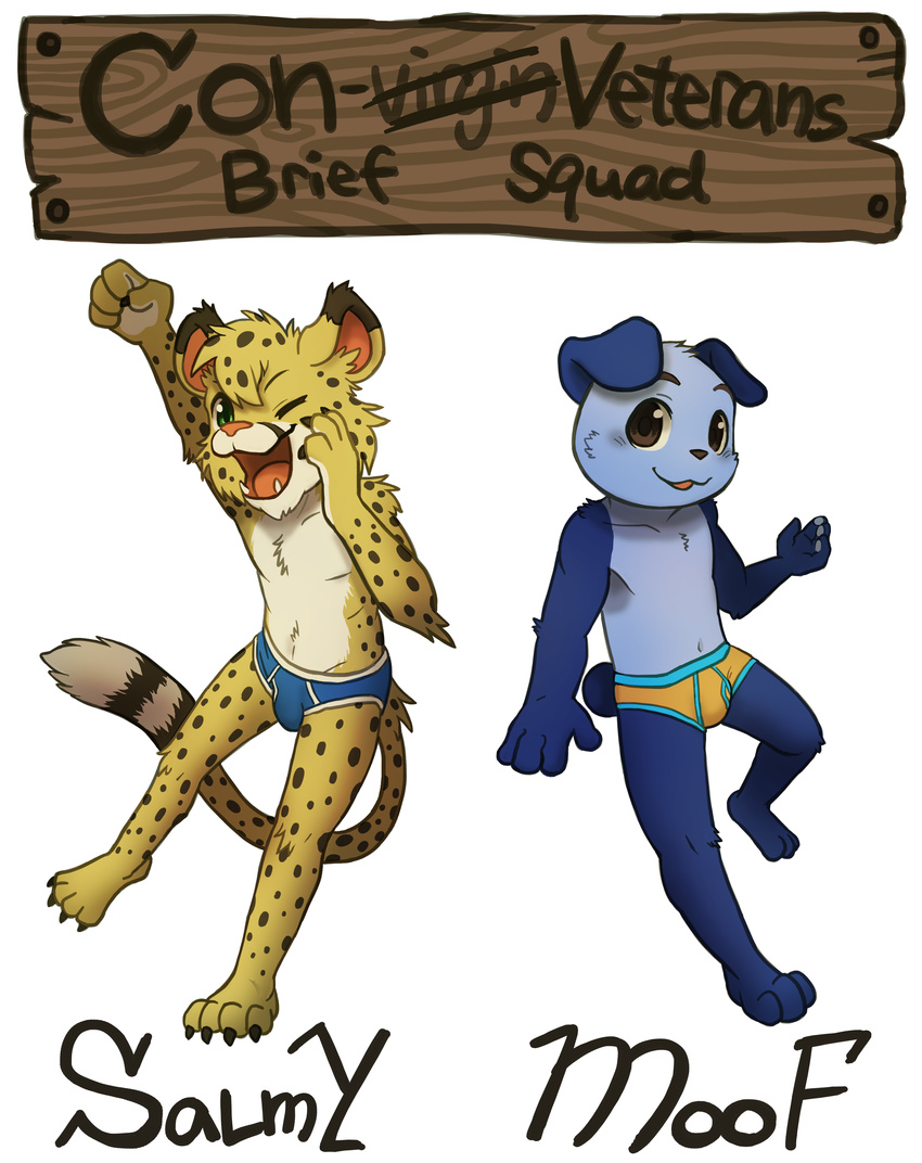 anthro canine cheetah clothing cub dog duo feline haychel male mammal moof_(character) salmy underwear young