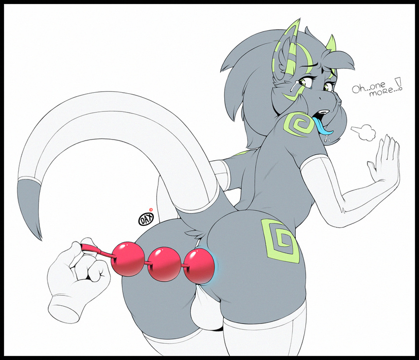 anal anthro balls beads black_fur butt dax daxzor dragon fur girly gloves green_eyes invalid_tag legwear looking_at_viewer male male/male markings stockings tongue tongue_out