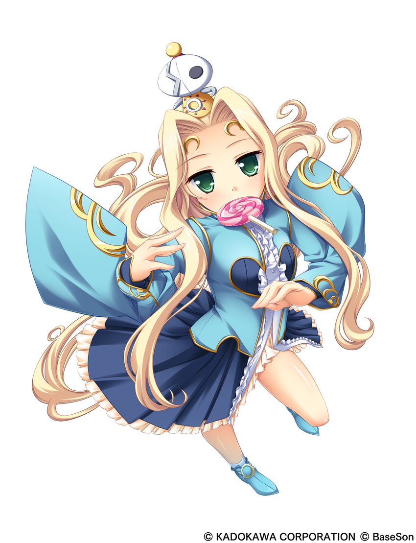 absurdres blonde_hair candy food full_body green_eyes highres kantaka koihime_musou lollipop long_hair mouth_hold solo swirl_lollipop teiiku transparent_background very_long_hair