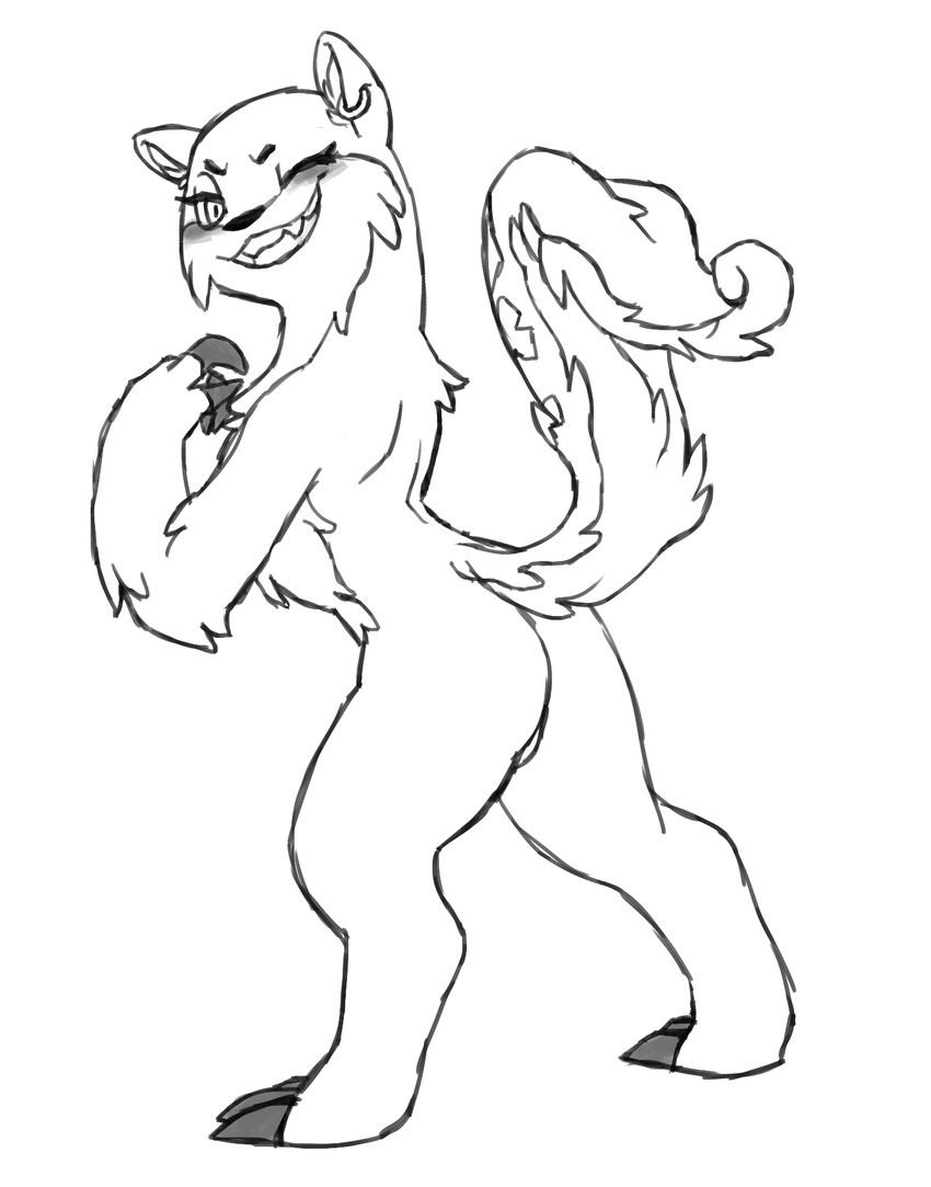 anthro black_and_white blush butt ear_piercing female lutari mammal monochrome neopets nude one_eye_closed piercing raised_tail solo unknown_artist wink