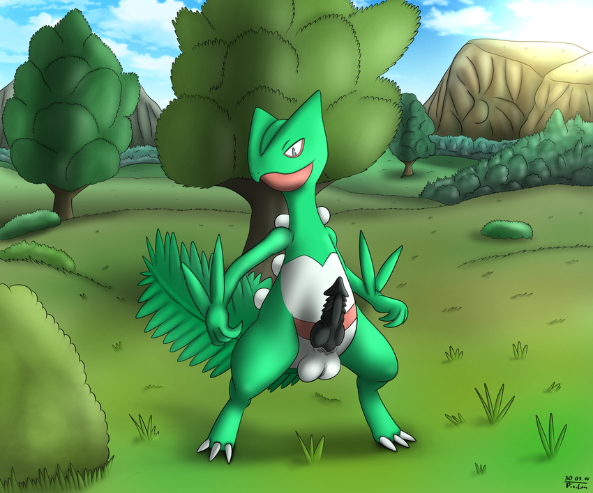 akiru01 balls grass_type imposing knot male mountain nintendo penis plains pok&eacute;mon sceptile sheath stare tree video_games wizzy