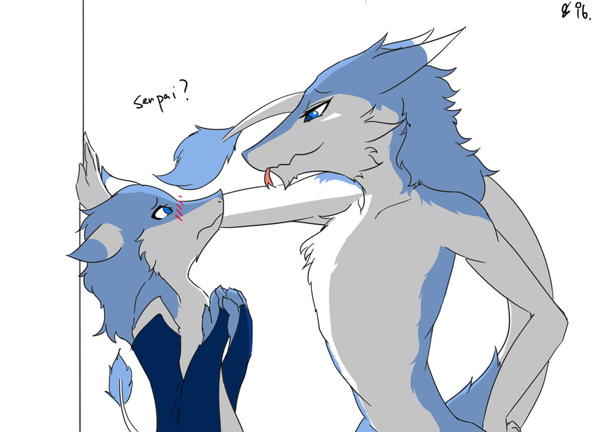 blue_fur blush female fur plain_background senpai sergal spicyocean white_background white_fur