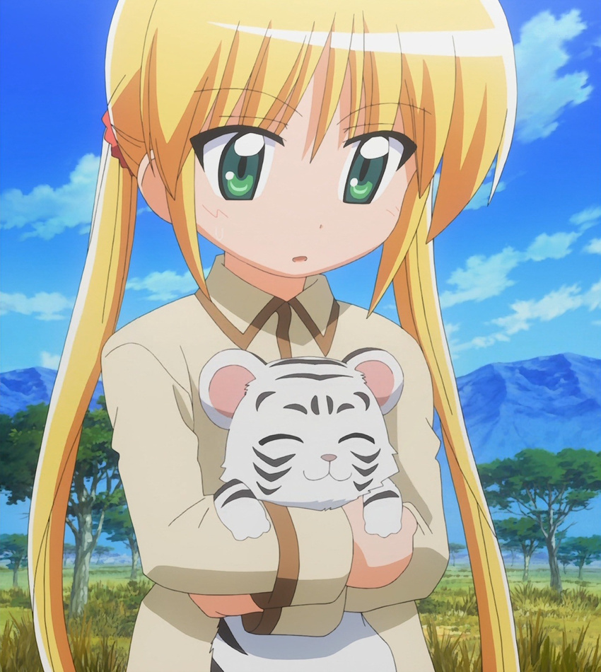 blonde_hair child green_eyes hayate_no_gotoku! highres long_hair sanzen'in_nagi screencap solo stitched tama_(hayate_no_gotoku) third-party_edit tiger twintails younger