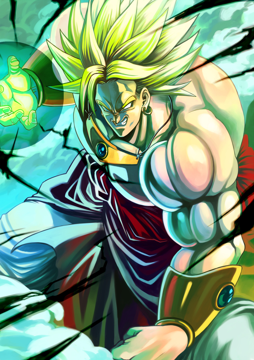 blank_eyes blonde_hair broly dragon_ball dragonball_z epic evil gauntlets hoshikawa_akira legendary_super_saiyan male male_focus muscle smile super_saiyan super_saiyan_3