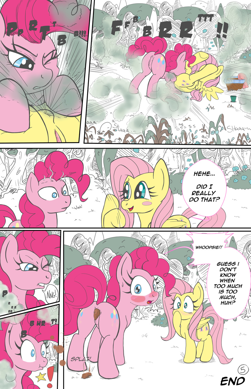 ! anus blanket blush bottle cup cutie_mark death english_text equine eyelashes fart feces flower fluttershy_(mlp) friendship_is_magic gassipon kyokimute mammal my_little_pony pegasus picnic_basket pinkie_pie_(mlp) plant pussy scat text tree wilting wings
