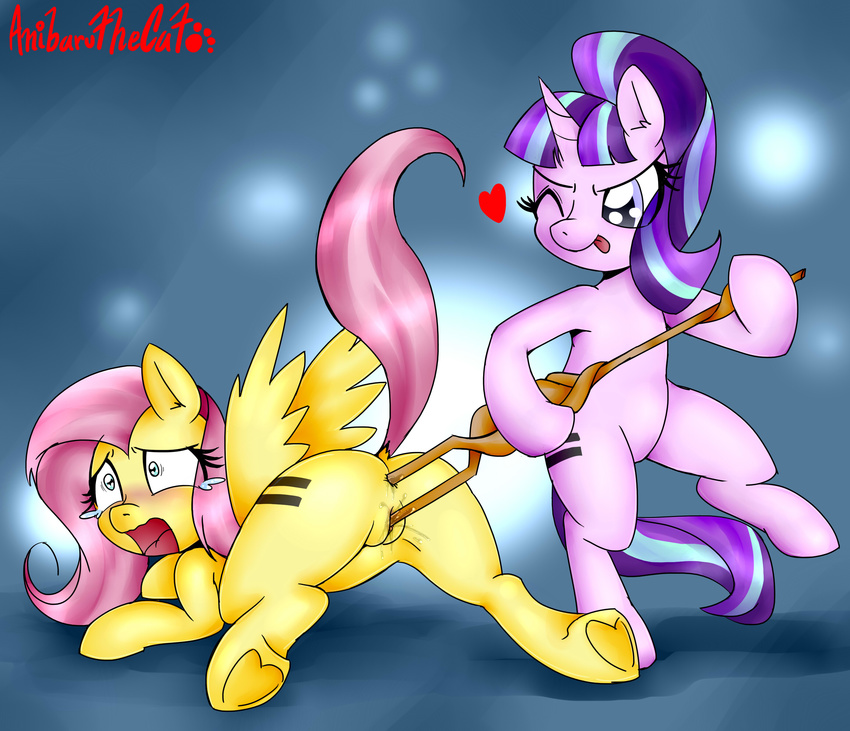 &lt;3 2015 anal anal_insertion anal_penetration anibaruthecat cutie_mark duo equine female female/female feral fluttershy_(mlp) friendship_is_magic hair hi_res holding hooves horn insertion long_hair mammal my_little_pony one_eye_closed open_mouth pegasus penetration pink_hair starlight_glimmer_(mlp) tears tongue tongue_out two_tone_hair underhoof unicorn vaginal vaginal_insertion vaginal_penetration wings