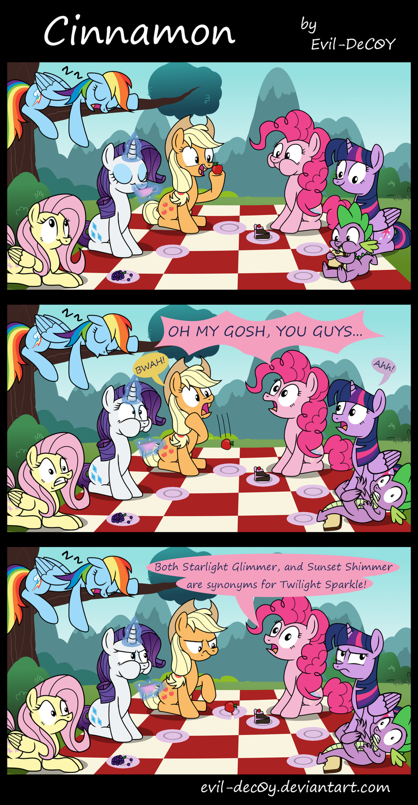 2015 applejack_(mlp) cake comic dragon eating equine evil-dec0y female fluttershy_(mlp) food friendship_is_magic horn horse male mammal my_little_pony pegasus picnic pinkie_pie_(mlp) plate pony rainbow_dash_(mlp) rarity_(mlp) sleeping spike_(mlp) tree twilight_sparkle_(mlp) winged_unicorn wings