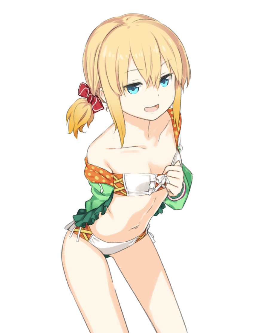 bikini blonde_hair blue_eyes edna_(tales) flat_chest highres matsuike open_mouth short_hair side_ponytail solo swimsuit tales_of_(series) tales_of_zestiria