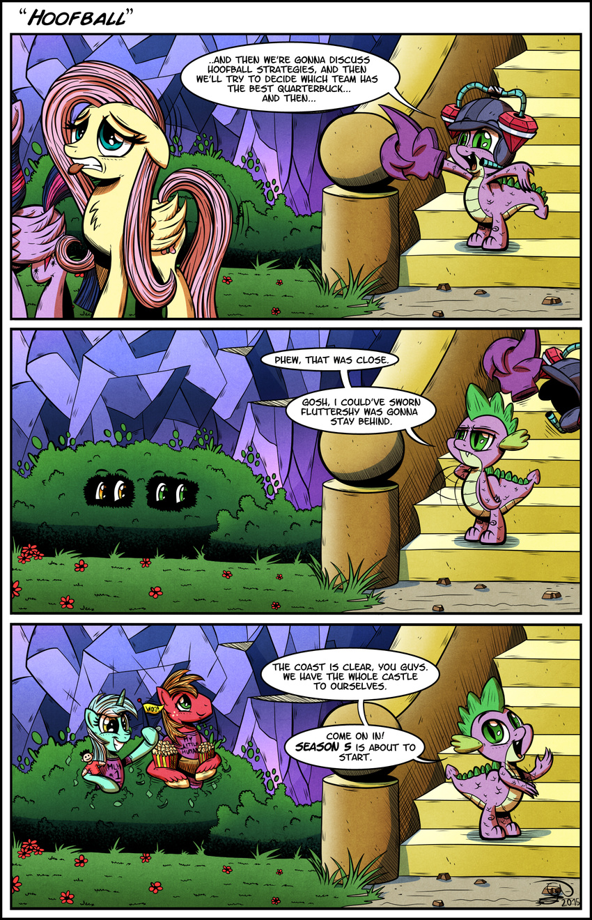 2015 big_macintosh_(mlp) blonde_hair blue_eyes bush comic cutie_mark dialogue english_text equine female flower fluttershy_(mlp) foam_finger friendship_is_magic gray--day green_eyes green_hair hair hat helmet horn horse human lyra_heartstrings_(mlp) male mammal meta my_little_pony pegasus pink_hair plant pony popcorn slit_pupils spike_(mlp) text twilight_sparkle_(mlp) two_tone_hair unicorn white_hair wings yellow_eyes