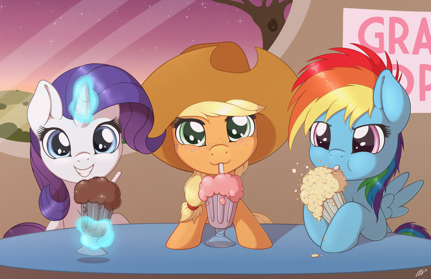 2015 applejack_(mlp) cute earth_pony equine female feral friendship_is_magic horn horse looking_at_viewer mammal milkshake my_little_pony pegasus pony rainbow_dash_(mlp) rarity_(mlp) ratofdrawn smile unicorn wings