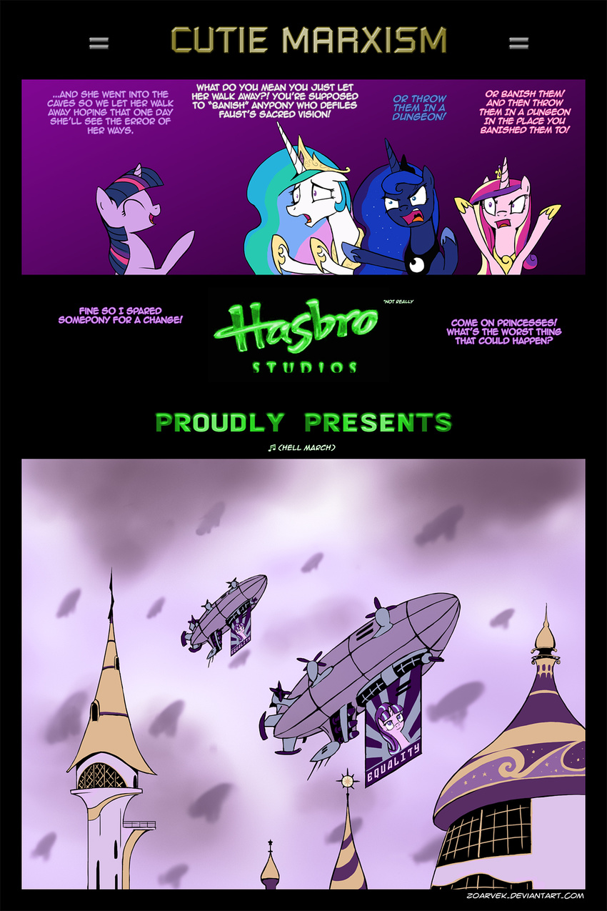 2015 _studios aircraft airship blue_hair canterlot castle comic command_and_conquer crossover english_text equine eyes_closed female feral friendship_is_magic hair horn horse invasion mammal multicolored_hair my_little_pony open_mouth outside parody pony princess_cadance_(mlp) princess_celestia_(mlp) princess_luna_(mlp) red_alert royalty smile starlight_glimmer_(mlp) text twilight_sparkle_(mlp) winged_unicorn wings zoarvek