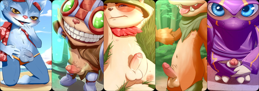 balls beach border clothing digital_media_(artwork) erection eyewear flaccid gnar_(league_of_legends) goggles grin high-angle_shot hollo_nut humanoid_penis kennen kneeling league_of_legends licking_fingers looking_away mask multiple_images multiple_poses ninja open_shirt outside pants pants_pull partially_retracted_foreskin penis pinup poking_out pose pubes rumble seaside selfie shirt smile teemo teeth thong uncut video_games yordle ziggs