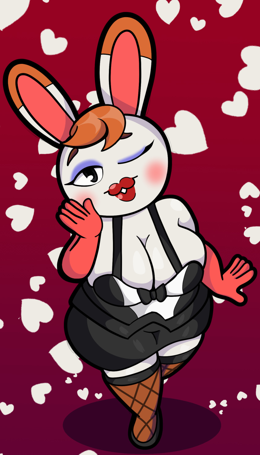 &lt;3 2022 animal_crossing anthro big_breasts breasts cleavage clothed clothing curvy_figure digital_media_(artwork) dress eyelashes eyeshadow female fingers fur gloves hair handwear hi_res lagomorph leporid lips long_ears looking_at_viewer makeup mammal nintendo one_eye_closed orange_hair rabbit short_hair simple_background simple_eyes solo someth1ngoranother standing thick_thighs tiffany_(animal_crossing) video_games voluptuous white_body white_fur wide_hips wink winking_at_viewer