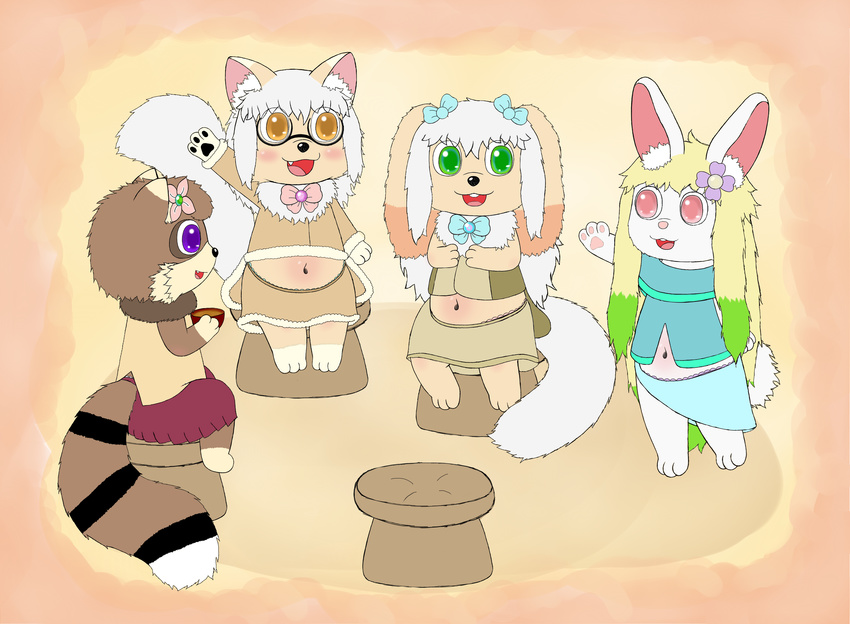 bianca blush canine cat clothing cub dog eyewear feline female glasses hair lagomorph mammal mei millicent momo navel nipples open_mouth rabbit raccoon sirbrownbear white_hair young