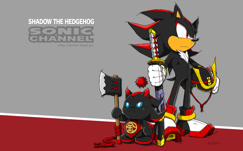 axe chao helmet official_art shadow_the_hedgehog sonic_(series) sonic_channel sword weapon