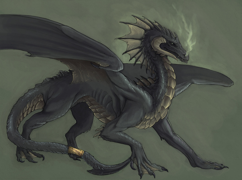 ambiguous_gender black_dragon_(d&amp;d) black_scales claws digitigrade dragon dungeons_&amp;_dragons feral green_eyes horn plain_background rhnn531136 scalie solo wings