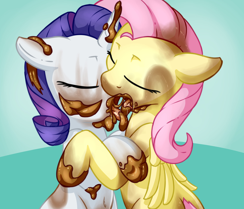 2015 duo eating_shit equine eyes_closed fearingfun feces female female/female feral fluttershy_(mlp) friendship_is_magic hair hi_res horn long_hair mammal messy my_little_pony open_mouth pegasus pink_hair purple_hair scat unicorn wings