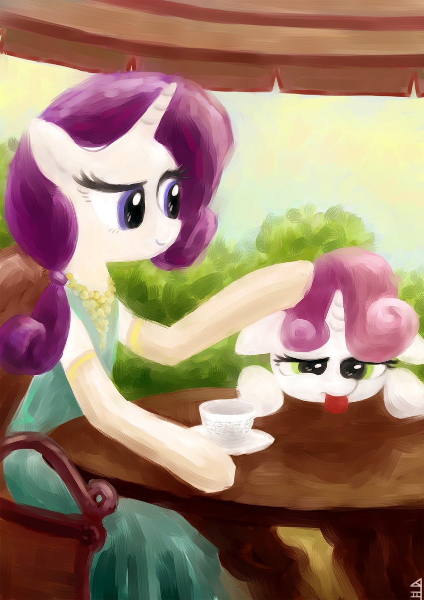 2014 clothing duo equine female friendship_is_magic hair horn long_hair mammal mesperal my_little_pony purple_hair rarity_(mlp) sibling sisters sweetie_belle_(mlp) tongue tongue_out unicorn