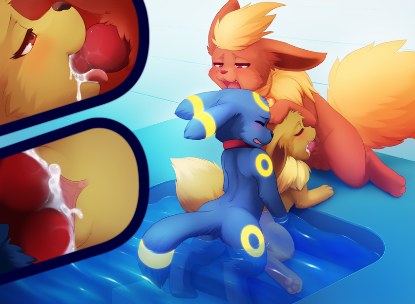 clitoris cum cum_in_mouth cum_in_pussy cum_inside darkmirage eevee eeveelution emma_the_eevee female flareon group group_sex insertion male male/female mammal nintendo oral penetration pok&eacute;mon pussy qwazzy retra sex spitroast spread_legs spreading swimming_pool threesome umbreon vaginal vaginal_penetration video_games