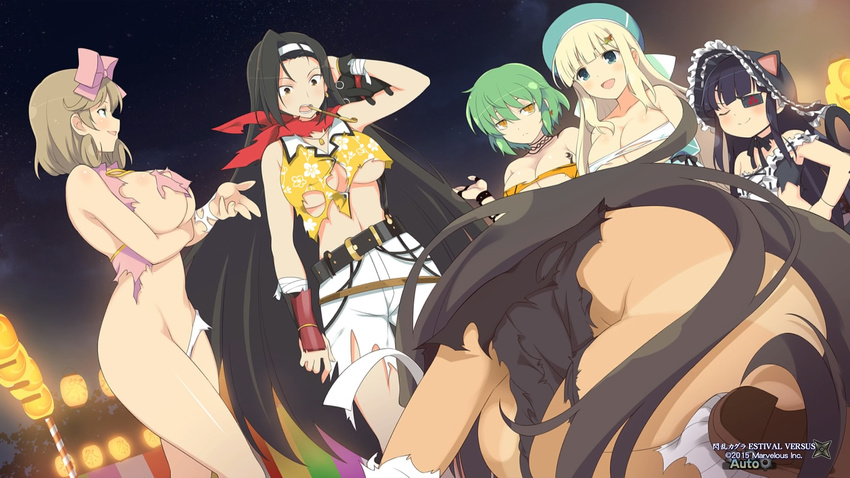 6+girls black_hair blonde_hair breasts brown_hair dark_skin green_eyes green_hair haruka_(senran_kagura) hikage_(senran_kagura) homura_(senran_kagura) jasmine_(senran_kagura) large_breasts long_hair mirai_(senran_kagura) multiple_girls official_art senran_kagura senran_kagura_estival_versus short_hair small_breasts tanline torn_clothes wallpaper yaegashi_nan yellow_eyes yomi_(senran_kagura)