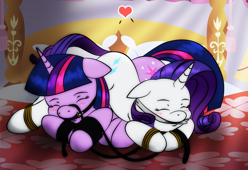 bdsm bit_gag blush bondage bound cleave_gag cloth_gag cuffs female female/female friendship_is_magic gag leash my_little_pony pony_pile ponyguy67 rarity_(mlp) rope ryuseihikari sleeping twilight_sparkle_(mlp)