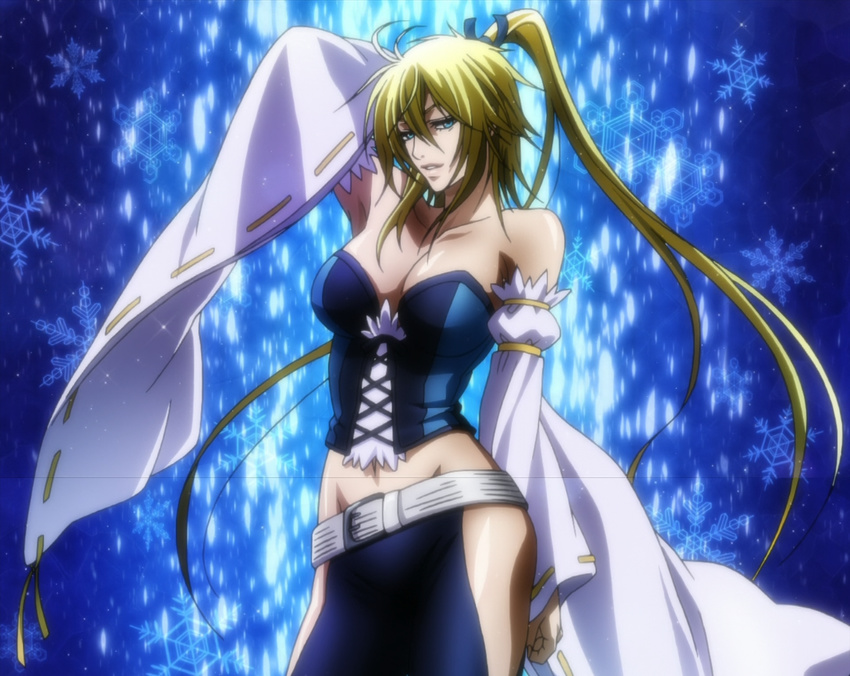 1girl anastasia anastasia_(brave_10) blonde_hair blue_eyes brave_10 breasts corset female highres large_breasts long_hair ponytail screencap solo stitched