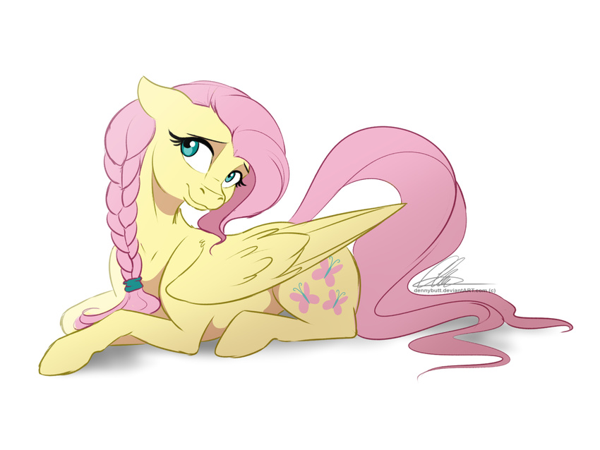 2015 alternate_hairstyle braided_hair cute cutie_mark dennybutt equine female feral fluttershy_(mlp) friendship_is_magic fur hair mammal my_little_pony pegasus pink_hair plain_background smile solo teal_eyes white_background wings yellow_fur