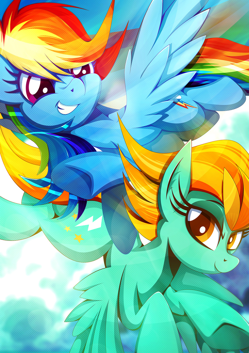 2015 blonde_hair cutie_mark duo equine female friendship_is_magic hair lightning_dust_(mlp) mammal multicolored_hair my_little_pony pegasus rainbow_dash_(mlp) rainbow_hair rariedash wings yellow_eyes