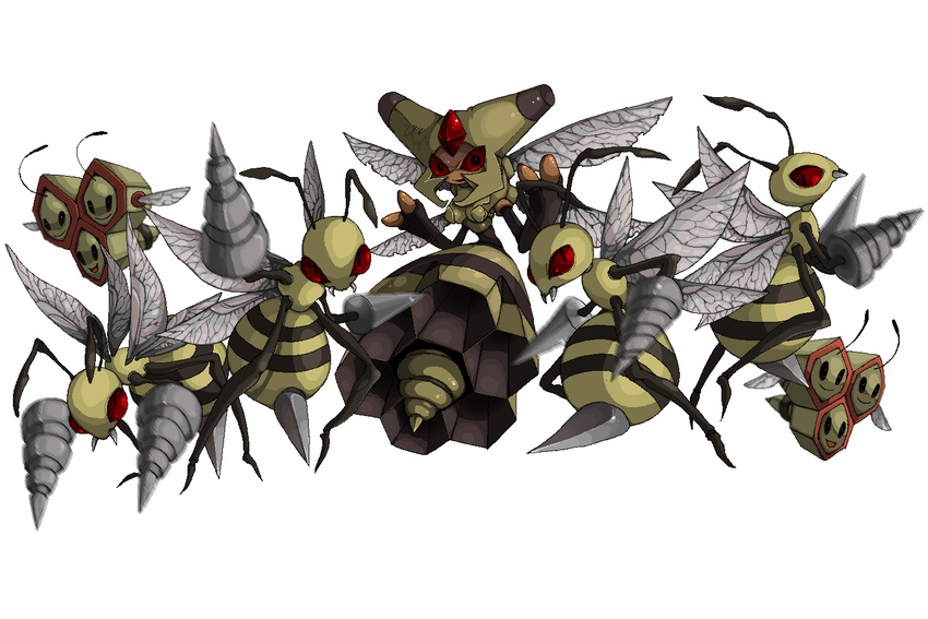 beedrill bug combee drill gen_1_pokemon gen_4_pokemon insect motion_blur no_humans pokemon pokemon_(creature) vespiquen yamipika