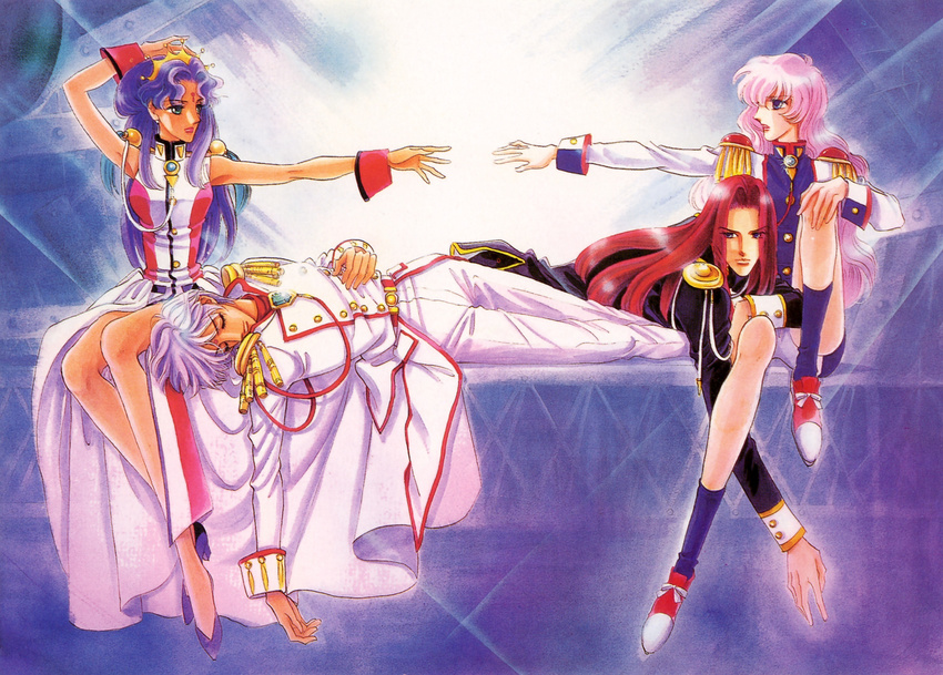 2girls 90s aiguillette character_request highres himemiya_anthy kiryuu_touga multiple_boys multiple_girls official_art saitou_chiho scan shoujo_kakumei_utena shoujo_kakumei_utena_adolescence_mokushiroku tenjou_utena