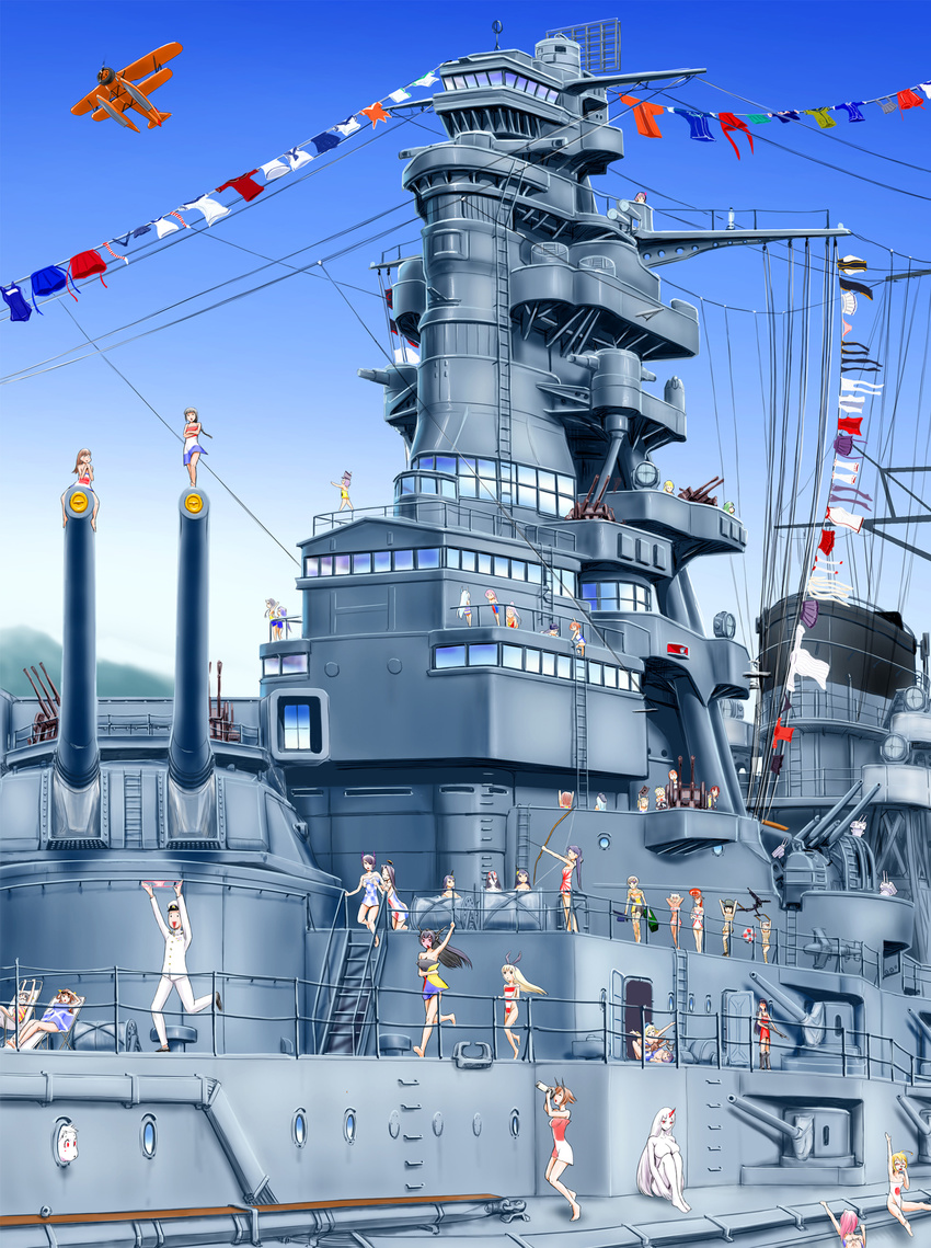 6+girls absurdres admiral_(kantai_collection) akatsuki_(kantai_collection) alternate_costume antiaircraft_weapon arare_(kantai_collection) atago_(kantai_collection) bad_id bad_pixiv_id bare_shoulders battleship battleship_hime black_hair black_panties bodypaint bow_(weapon) breast_grab breast_smother brown_hair camera character_request chitose_(kantai_collection) clothes_theft covering embarrassed flag fusou_(kantai_collection) girl_sandwich grabbing hairband hat hatsuharu_(kantai_collection) hayachine headgear hibiki_(kantai_collection) highres holding holding_panties houshou_(kantai_collection) i-168_(kantai_collection) i-8_(kantai_collection) ikazuchi_(kantai_collection) inazuma_(kantai_collection) kantai_collection kirishima_(kantai_collection) kisaragi_(kantai_collection) kitakami_(kantai_collection) kongou_(kantai_collection) long_hair military military_vehicle multiple_girls murakumo_(kantai_collection) murasame_(kantai_collection) musashi_(kantai_collection) mutsu_(kantai_collection) nagato_(battleship) nagato_(kantai_collection) nagatsuki_(kantai_collection) nenohi_(kantai_collection) northern_ocean_hime nude ooi_(kantai_collection) ooshio_(kantai_collection) orange_hairband panties panties_removed pantyhose pink_panties rensouhou-chan ryuujou_(kantai_collection) samidare_(kantai_collection) sandwiched satsuki_(kantai_collection) seaport_hime shimakaze_(kantai_collection) shinkaisei-kan ship shiratsuyu_(kantai_collection) short_hair suzukaze_(kantai_collection) swimsuit takao_(kantai_collection) tatsuta_(kantai_collection) tenryuu_(kantai_collection) theft thighhighs towel turret underwear warship watercraft weapon yamashiro_(kantai_collection) yamato_(kantai_collection) yuudachi_(kantai_collection)