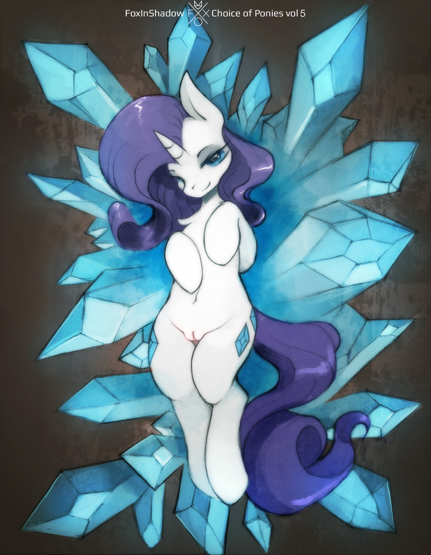 2015 absurd_res blue_eyes crystals equine female feral friendship_is_magic hair half-closed_eyes hi_res horn long_hair looking_at_viewer lying mammal my_little_pony navel on_back purple_hair pussy rarity_(mlp) smile solo unicorn zero-sum