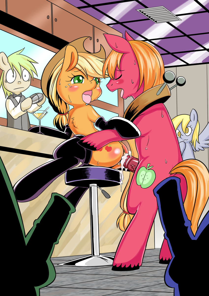 :3 alcohol animal_genitalia anus applejack_(mlp) arm_warmers bartender being_watched beverage big_macintosh_(mlp) blonde_hair blush brother_and_sister chest_tuft congee-painting cutie_mark derpy_hooves_(mlp) equine erection eyes_closed faceless_male female freckles friendship_is_magic from_behind fur grey_fur hair hat horse horsecock incest inside legwear looking_back male male/female mammal my_little_pony open_mouth orange_fur penetration penis pony public pussy red_fur red_penis sibling sweat thigh_highs tongue tongue_out tuft vaginal vaginal_penetration vein veiny_penis wings