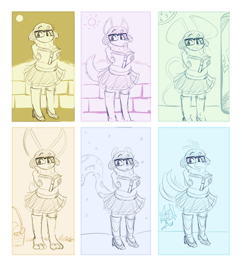 avian bird book canine clock clothed clothing cloud_strife eyewear feline female glasses human lagomorph leopard mammal moon mouse rabbit rodent scooby-doo_(series) skirt snow snow_leopard sun tgwonder velma_dinkley wolf