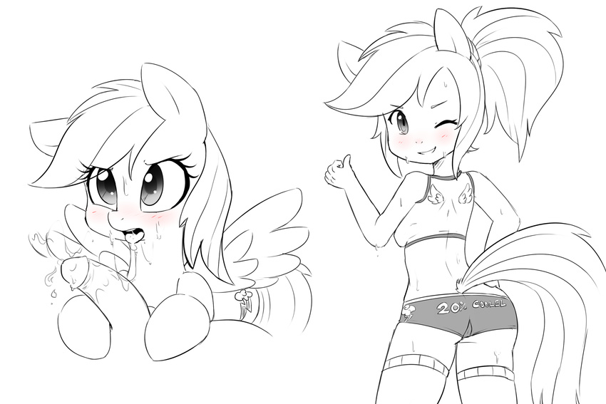 anthro anthrofied blush butt clothing cum cum_on_face cutie_mark disembodied_penis equine fellatio female feral friendship_is_magic hearlesssoul hi_res looking_back male male/female mammal my_little_pony oral pegasus penis rainbow_dash_(mlp) sex smile wings