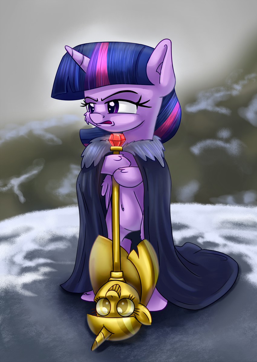 2015 cloak clothing equine female friendship_is_magic fur game_of_thrones gem gold hair hi_res horn mammal model_sheet my_little_pony outside purple_eyes purple_hair scepter snow thediscorded twilight_scepter_(mlp) twilight_sparkle_(mlp) winged_unicorn wings