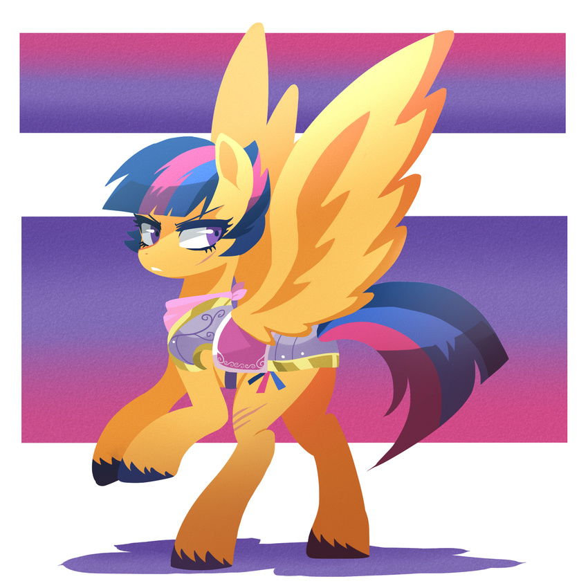 cutie_mark equine female fur hair hi_res kilala97 mammal multicolored_hair my_little_pony orange_fur pegasus plain_background solo starburst wings