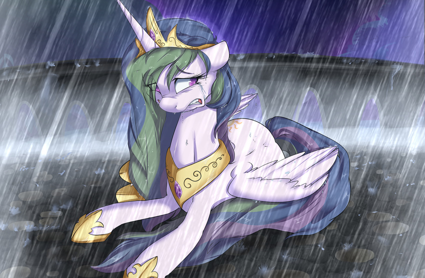 2015 absurd_res crying equine female feral friendship_is_magic hi_res horn mammal my_little_pony princess_celestia_(mlp) sad solo tears vicse winged_unicorn wings