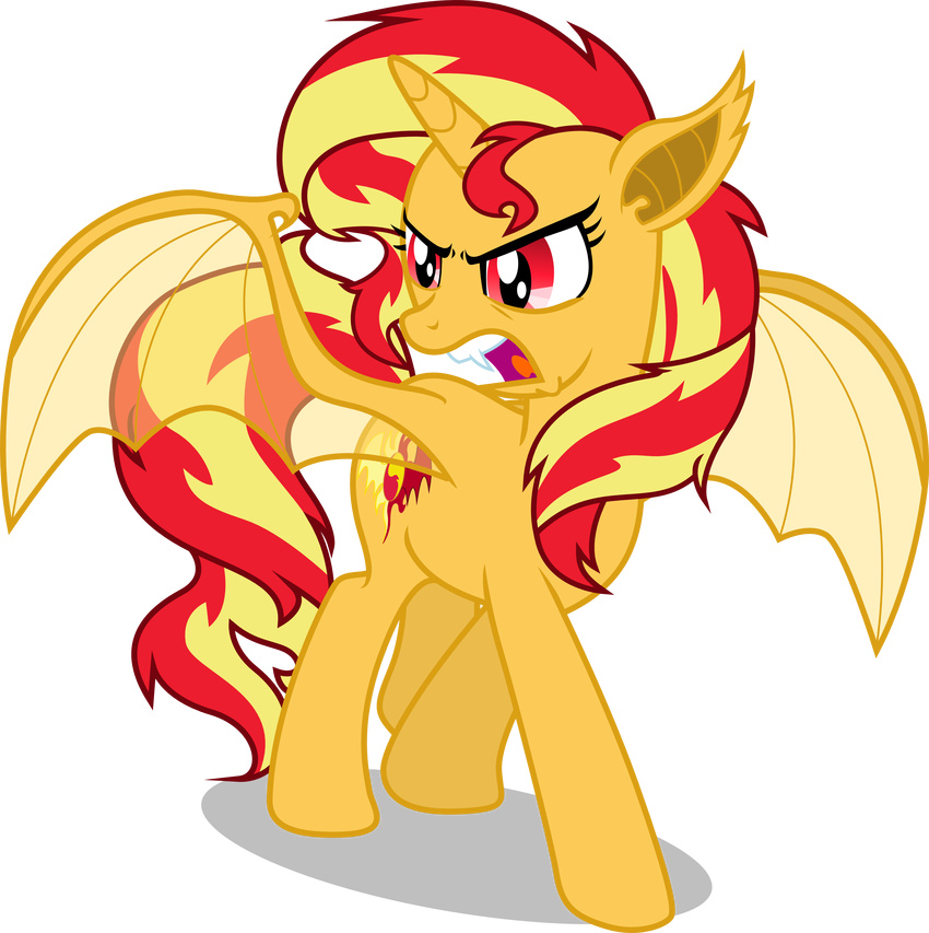 2015 absurd_res alpha_channel bat_pony bat_wings blonde_hair cutie_mark equestria_girls equine fangs female hair hi_res horn mammal my_little_pony red_eyes red_hair solo sunset_shimmer_(eg) theshadowstone unicorn vampire wings