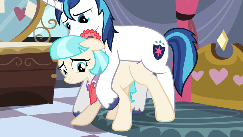 2015 animated blue_eyes blue_hair coco_pommel_(mlp) cutie_mark duo earth_pony equine female feral friendship_is_magic hair horn horse inside male male/female mammal mounted my_little_pony pony sex shining_armor_(mlp) spectre_z two_tone_hair unicorn