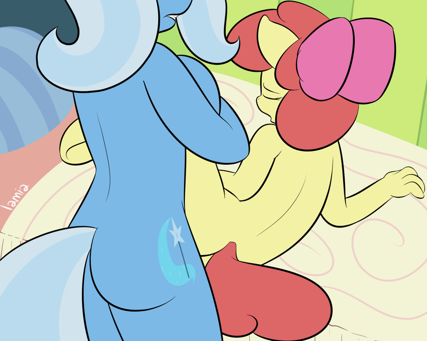 2013 anal anal_penetration animated anthro anus apple_bloom_(mlp) butt duo equine female female/female friendship_is_magic horse mammal my_little_pony nude open_mouth penetration pony sex trixie_(mlp) young