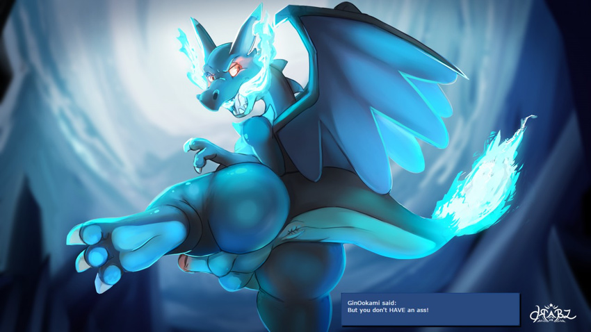 charizard dragon fire male mega_charizard mega_charizard_x mega_evolution nintendo nude open_mouth penis pok&eacute;mon red_eyes teeth video_games virus.exe wings