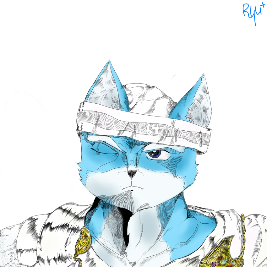 alpha_channel canine easter_egg fox gold jewelry jojo's_bizarre_adventure looking_at_viewer male mammal marcus_mccloud nintendo one_eye_closed plain_background ryu+ sailor_cap solo star_fox transparent_background video_games