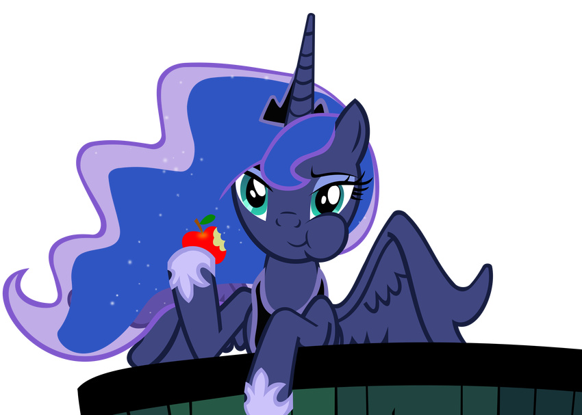 absurd_res alpha_channel apple brunursus eating equine female feral friendship_is_magic fruit hi_res horn mammal my_little_pony princess_luna_(mlp) solo winged_unicorn wings
