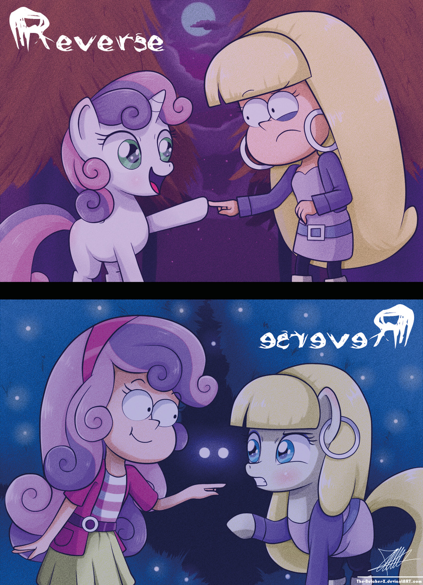 2015 alternate_universe duo equine eyeshadow female friendship_is_magic gravity_falls hair horn human humanized makeup mammal my_little_pony pacifica piercing ponification purple_hair sweetie_belle_(mlp) the-butch-x unicorn