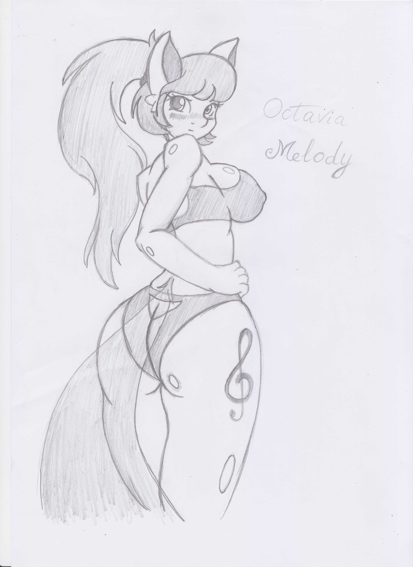 2015 anthro anthrofied blush bra breasts butt cleavage clothed clothing cutie_mark equine female friendship_is_magic hair hand_on_hip horse hose long_hair mammal my_little_pony nipple_bulge octavia_(mlp) panties pony ponytail solo underwear zzvinniezz