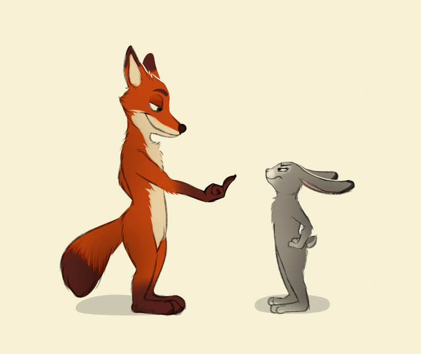 canine character_from_animated_feature_film female fox judy_hopps lagomorph male mammal nick_wilde pig_(artist) rabbit size_difference zootopia