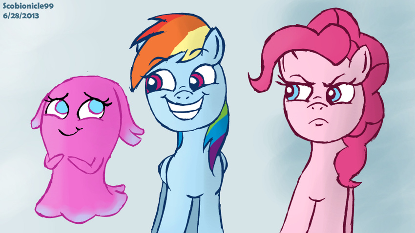 2013 angry blue_eyes crossover cute digital_media_(artwork) equine female friendship_is_magic horn horse mammal my_little_pony pac-man_(series) pac-man_and_the_ghostly_adventures pegasus pinkie_pie_(mlp) pinky_(pac-man) plain_background pony rainbow_dash_(mlp) tagme text unicorn video_games wings