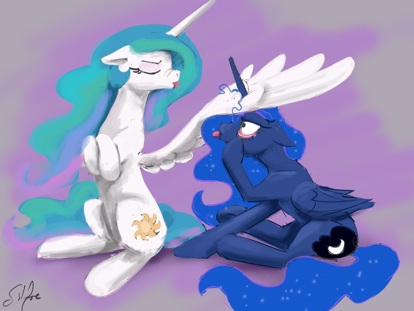 2015 duo equine female feral friendship_is_magic horn mammal my_little_pony princess_celestia_(mlp) princess_luna_(mlp) silfoe winged_unicorn wings